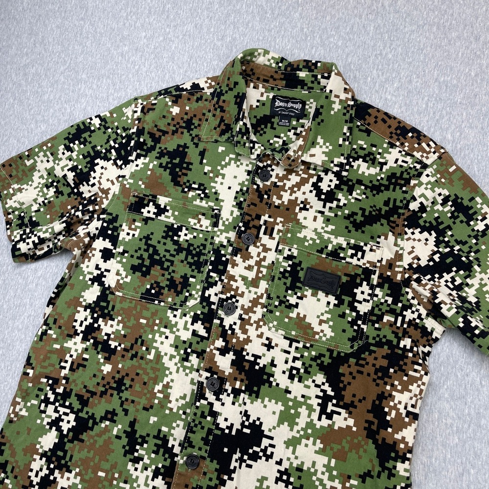 Dogg Supply by Snoop GG Mens Digital Camo Short Sleeve Button Down Shirt M Green